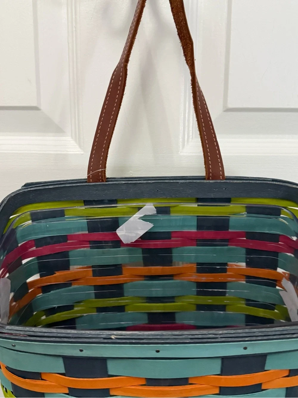 Longaberger Multicolor Woven Basket Tote - Teal, Orange, Lime & Magenta